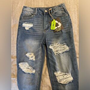 Indigo Rein Recycled Denim Blue Distressed Boyfriend Jeans size 7/27 NWT
